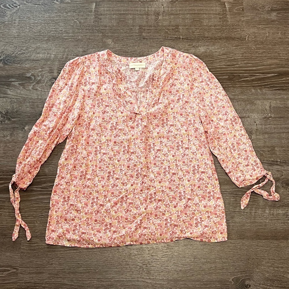 Cynthia Rowley Pink Floral Tie Sleeve top size small